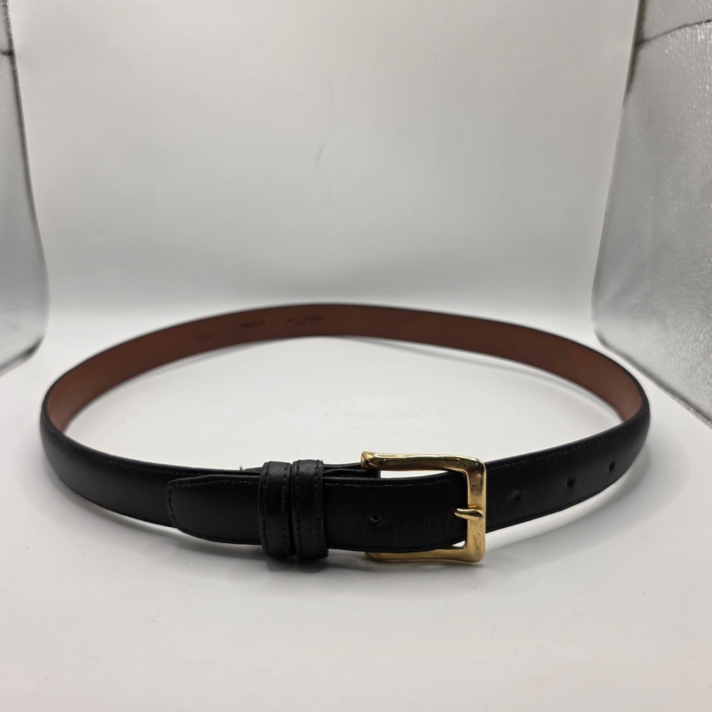 Vintage Black Leather Belt Gold Buckle Made in USA Split Cowhide Size 34/85
